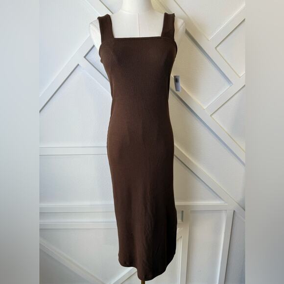 NWT Old Navy Sleeveless Fitted Square Neck Knit Midi Dress Espresso Brown Small - Picture 2 of 11